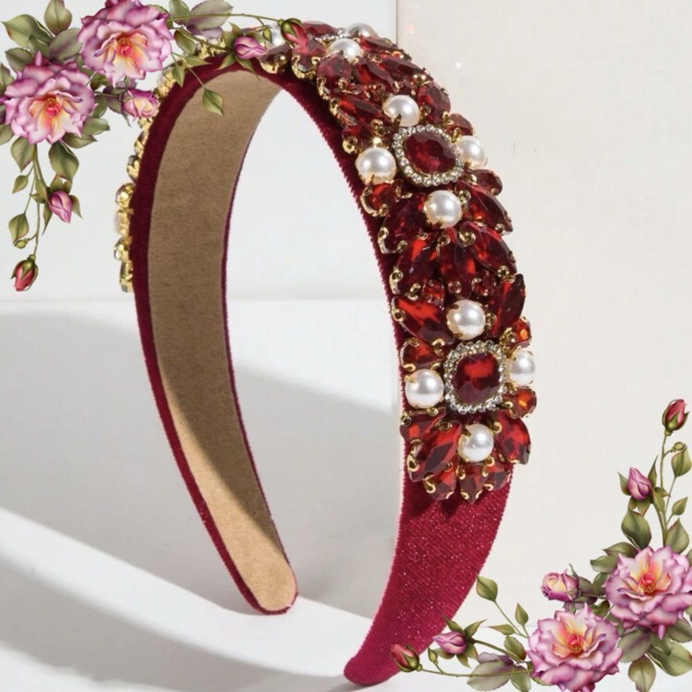 Glittering Bejeweled Hairband With Wide Edge Pearl‎ Headband